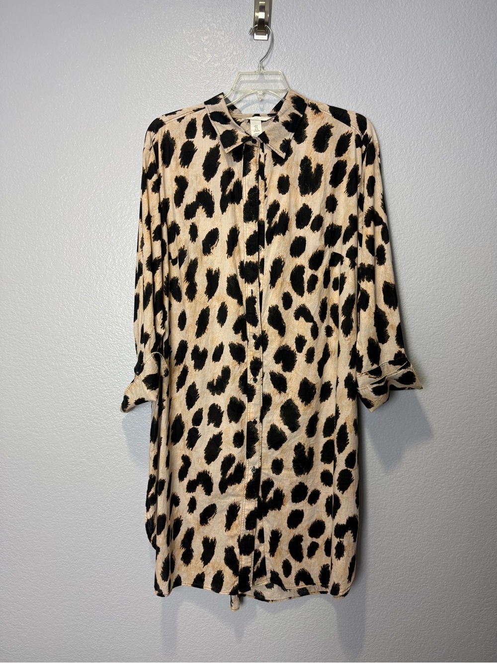 H&M Leopard Print Button-Up Tunic Shirt Dress - Animal Print - Picture 10 of 11
